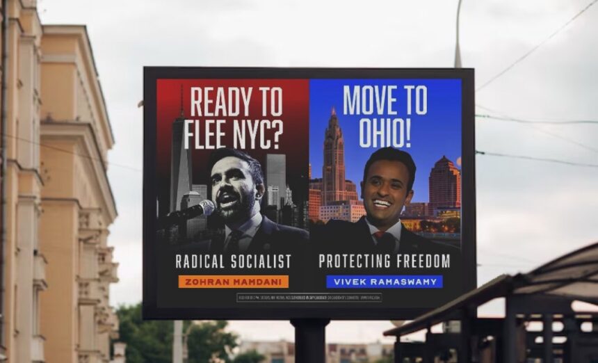 LOL! “Ready to Flee NYC?” – Vivek Ramaswamy to Debut Billboard in Times Square Urging New Yorkers to Flee Zohran Mamdani and Move to Ohio |