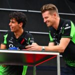 Nico Hulkenberg and Gabriel Bortoleto share an emotional moment as Sauber celebrates the German’s first F1 podium