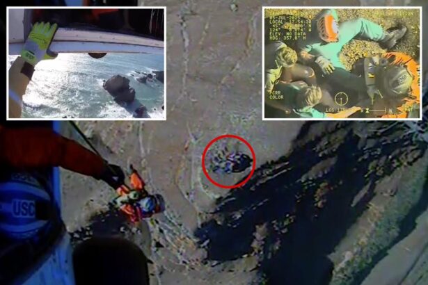 Stranded teens cling to dangerous cliffside until chopper swoops in for daring rescue: video