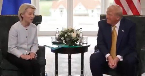 WATCH: Entire Room Cracks Up After Hearing Trump’s Reply to Globalist EU Commissioner Ursula von der Leyen After She Notes His Tough Approach to Trade |