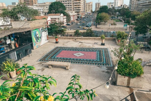 An Ornate Stenciled Rug by Mateo Complements a Cultural Center’s Communal Rooftop in Dakar — Colossal