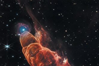 Cosmic Tornado from Star’s Birth Whirls in Dazzling JWST Image