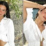 Dua Lipa Flaunts Long Legs in All-White Outfit at Beach