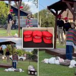 Houston Halloween display appears to show lynched ICE agent mannequins in MAGA-like red hats near Mexican flag
