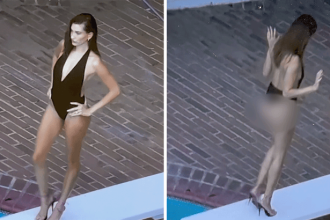 Hailey Bieber Stuns in Plunging Swimsuit in Poolside Photo Shoot