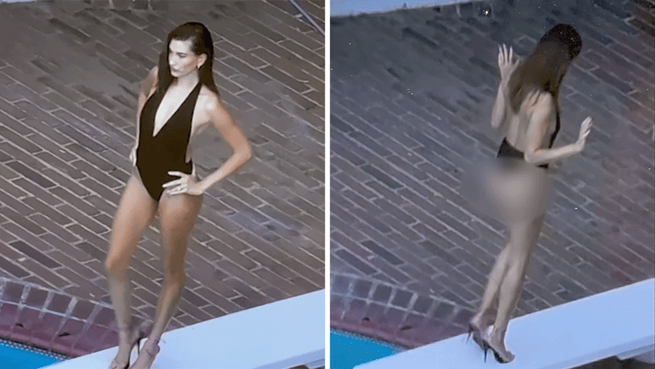 Hailey Bieber Stuns in Plunging Swimsuit in Poolside Photo Shoot