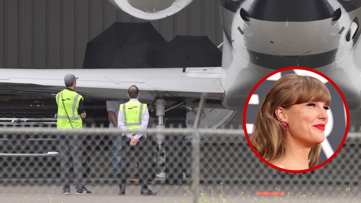 Taylor Swift Lands in California for Selena Gomez’s Wedding, Covers Up With Umbrellas