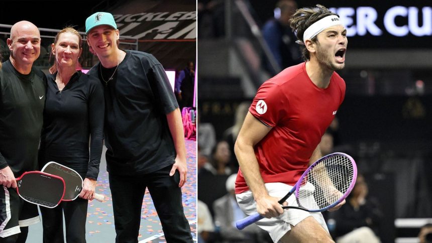 Andre Agassi & Steffi Graf’s son Jaden has the ‘best time’ with girlfriend Catherine as they celebrate Taylor Fritz’s ‘movie’-esque win at Laver Cup