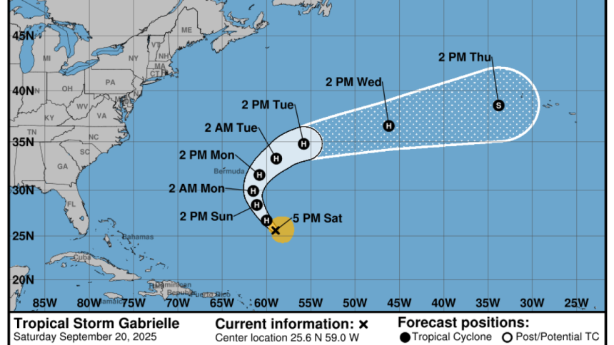 Gabrielle forecast to become 2nd Atlantic hurricane of season : NPR