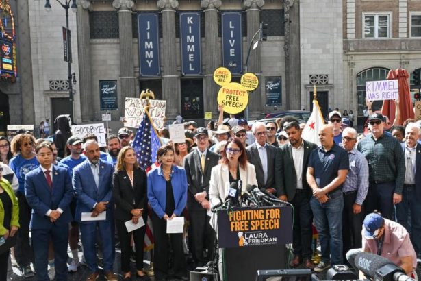 Politicians, Guild Leaders Rally Outside ‘Jimmy Kimmel Live’ Studio, Urge Media Companies Not to Bow to Trump and FCC Pressure