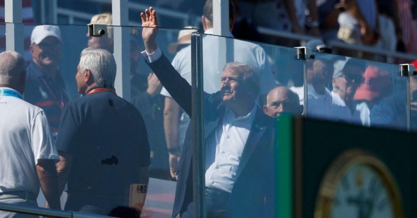 Trump Brutally Mocked Over Bizarre Outfit Choice For 2025 Ryder Cup… As Prez Is Forced To Watch Golfers From Bulletproof Glass Box Following Charlie Kirk's Assassination