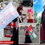 Self-professed trans Muslim Antifa member was among small crowd of protesters at Charlie Kirk funeral