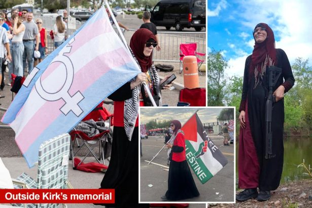 Self-professed trans Muslim Antifa member was among small crowd of protesters at Charlie Kirk funeral