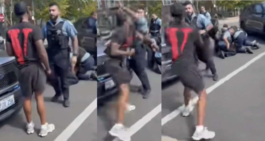‘Peacekeeper’ arrested after taking swing at Chicago cop in viral video
