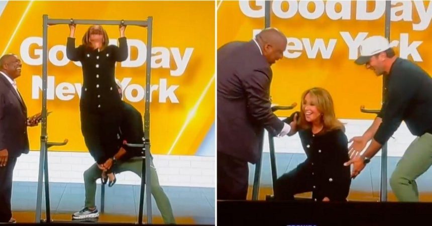 Fox Anchor Rosanna Scotto Falls on her Face on Live TV During Exercise Demonstration… as Viewers Bash 'Moron' Personal Trainer Who 'Failed' Her