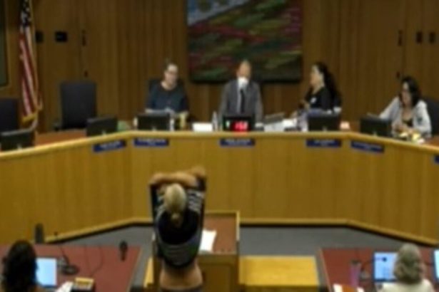 WATCH: Chaos Erupts at California School Board Meeting as Conservative Mom STRIPS to Protest District’s Woke Transgender Bathroom Policy | The Gateway Pundit | by Cullen Linebarger