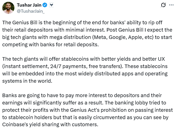GENIUS Act could mark end of banking rip-off: Multicoin exec