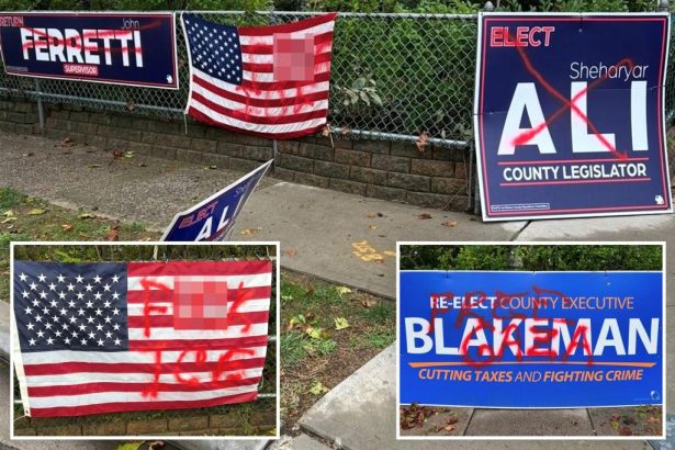 Long Island vandals target GOP campaign signs, scrawl ‘F–k ICE’ on American flag