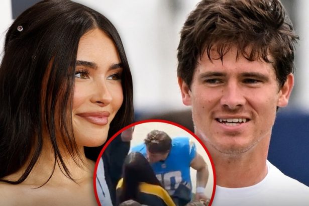 Madison Beer Kisses Justin Herbert on Sideline Pregame