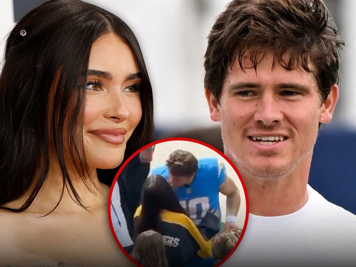 Madison Beer Kisses Justin Herbert on Sideline Pregame