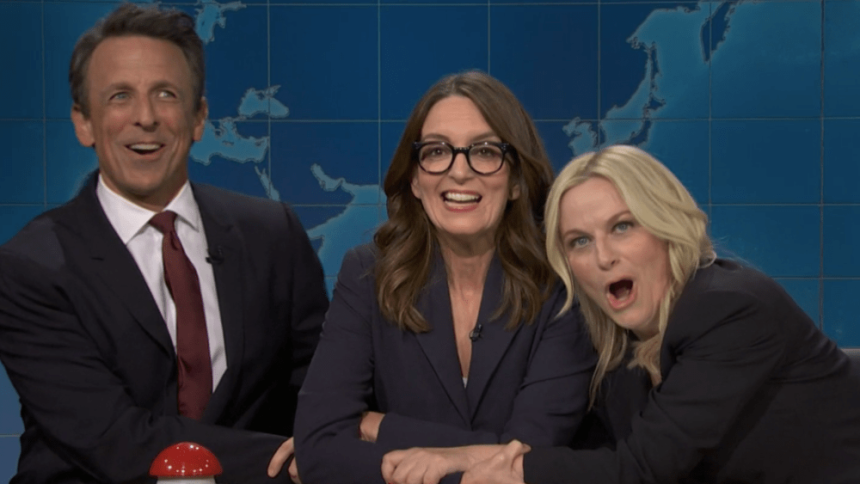 Seth Meyers, Tina Fey and Amy Poehler Crash Weekend Update on ‘SNL’ For ‘Joke Off’ About an Enormous Baby