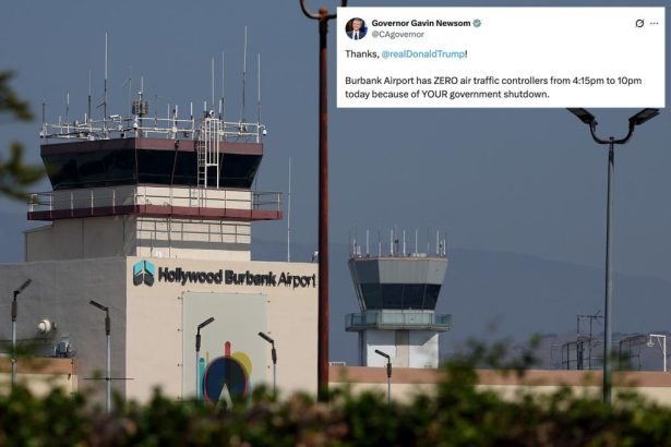California’s Hollywood Burbank Airport to go hours without on-site air traffic controllers as government shutdown drags on