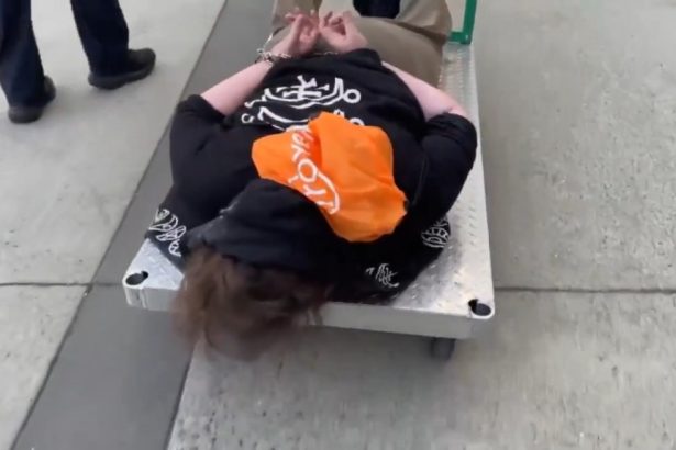 ICE posts viral video of cuffed Portland protester being wheeled away on flatbed cart