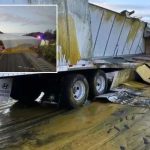 Semi-truck overturns and spills 46K pounds of apple sauce on Illinois interstate