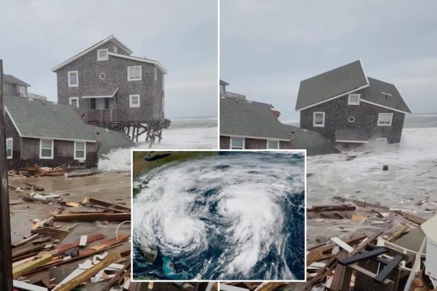Five coastal homes collapse as hurricanes ravage North Carolina’s Outer Banks