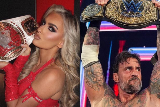 Blake Monroe reacts to CM Punk posing and current WWE champions posing together with their titles; sends two-word message
