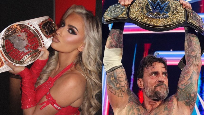 Blake Monroe reacts to CM Punk posing and current WWE champions posing together with their titles; sends two-word message