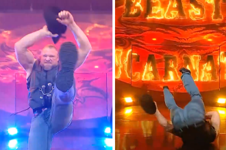Brock Lesnar Slips During WWE ‘Monday Night Raw’ Entrance