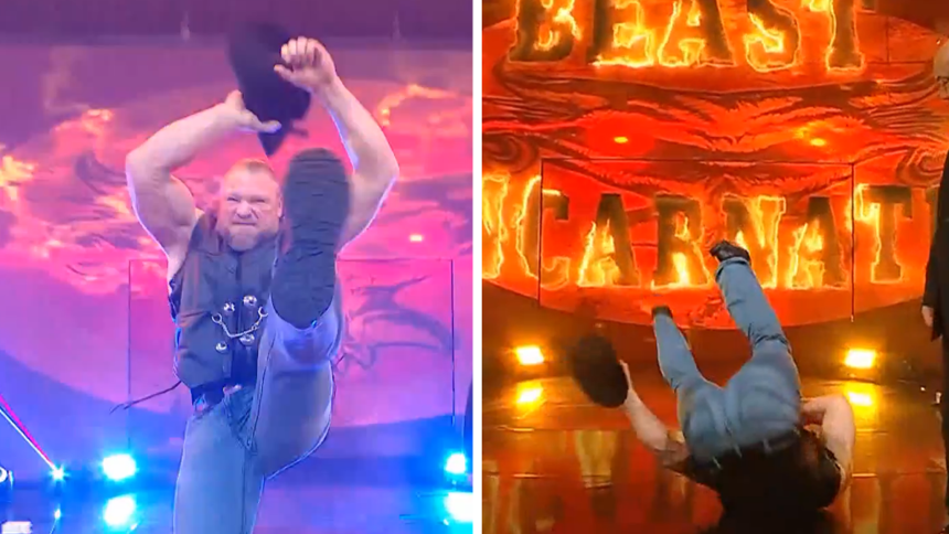 Brock Lesnar Slips During WWE ‘Monday Night Raw’ Entrance