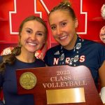 Harper Murray, Bergen Reilly, and Nebraska Volleyball stars cheer from sidelines as Maisie Boesiger’s sister wins State Championship