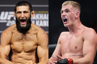 Khamzat Chimaev (left) accuses Ian Garry (right) of disrespectful gesture. [Images courtesy: Getty Images]