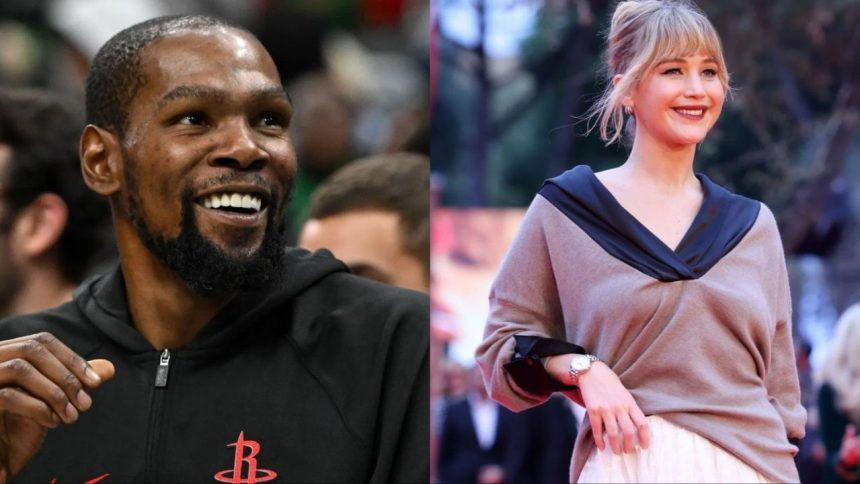 NBA fans compared Jennifer Lawrence&rsquo;s rage baiting to Kevin Durant&rsquo;s secret burner saga [Picture Credit: Getty]