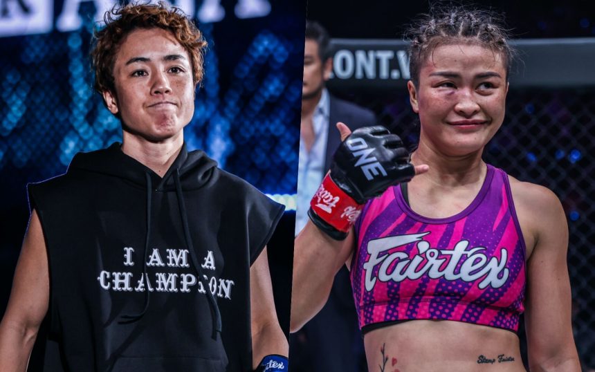 (From left) Kana Morimoto and Stamp Fairtex go toe-to-toe at ONE 173. [Images: ONE Championship]