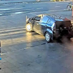 Pedestrians stunned as driver does donuts on forecourt