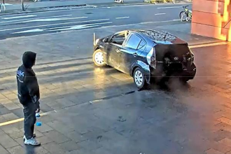 Pedestrians stunned as driver does donuts on forecourt