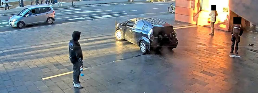 Pedestrians stunned as driver does donuts on forecourt