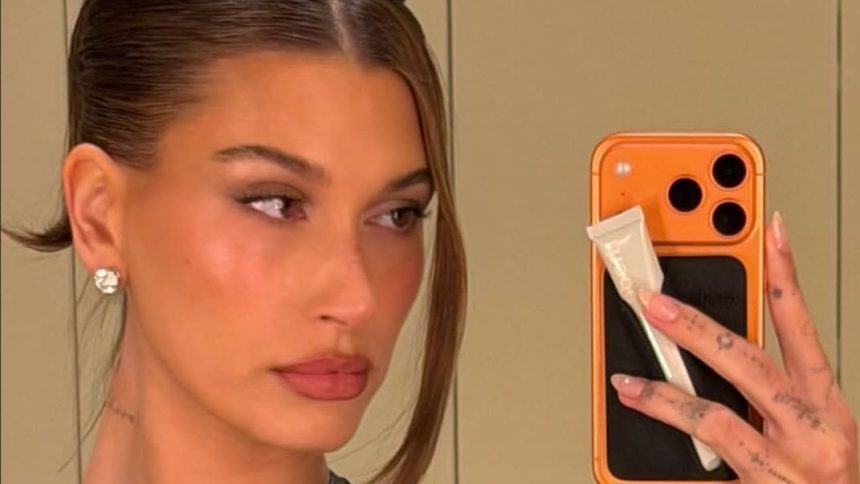 Hailey Bieber Reps a Cheetah Print Twist on the Classic French Manicure