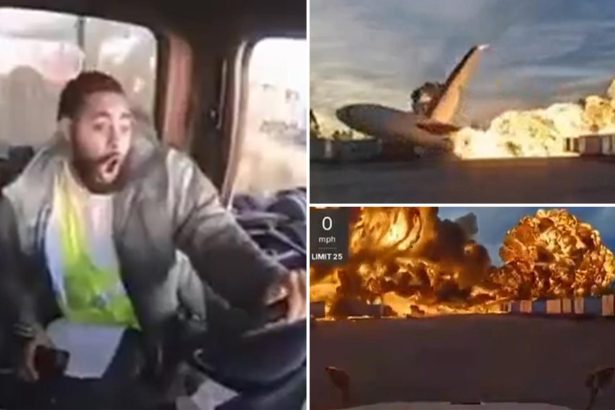 UPS plane seen rolling, exploding feet from stunned trucker: video