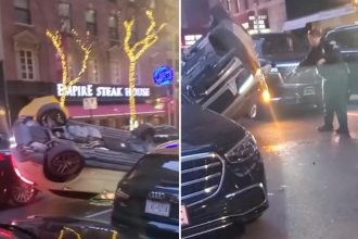 Car thief steals Porsche, crashes into three cars and flips over in Midtown