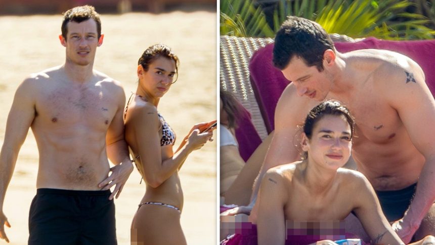 Dua Lipa Hits the Beach in Tiny Bikini, Shows PDA with Fiancé Callum Turner
