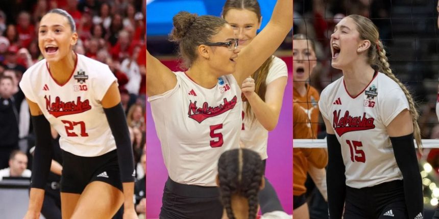 Harper Murray, Andi Jackson, and other Nebraska Volleyball players react to Rebekah Allick’s emotional highlights with Huskers on senior night 