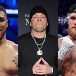 Nate Diaz (middle) previews Jake Paul (right) vs. Anthony Joshua (left). [Images courtesy: Getty Images]