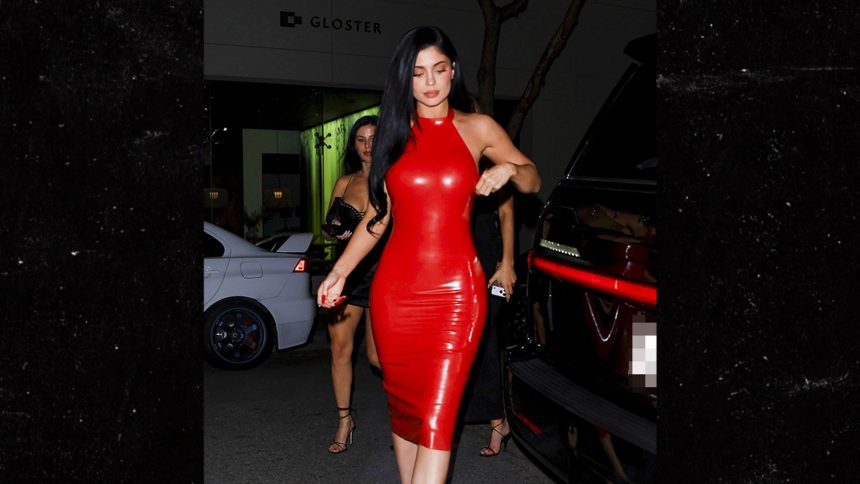 Kylie Jenner Rocks Red Dress at Holiday Party in Los Angeles