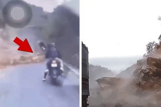Mountain Mudslide Engulfs Road Workers and Motorcyclists in Harrowing Video