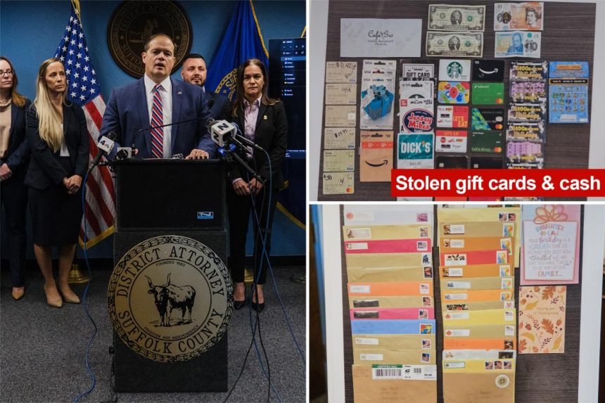 Postal worker Grinch caught on camera stealing Christmas gift cards from Long Island post office: DA