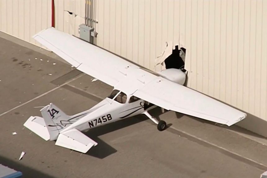 Stolen plane crashes into LA airport building